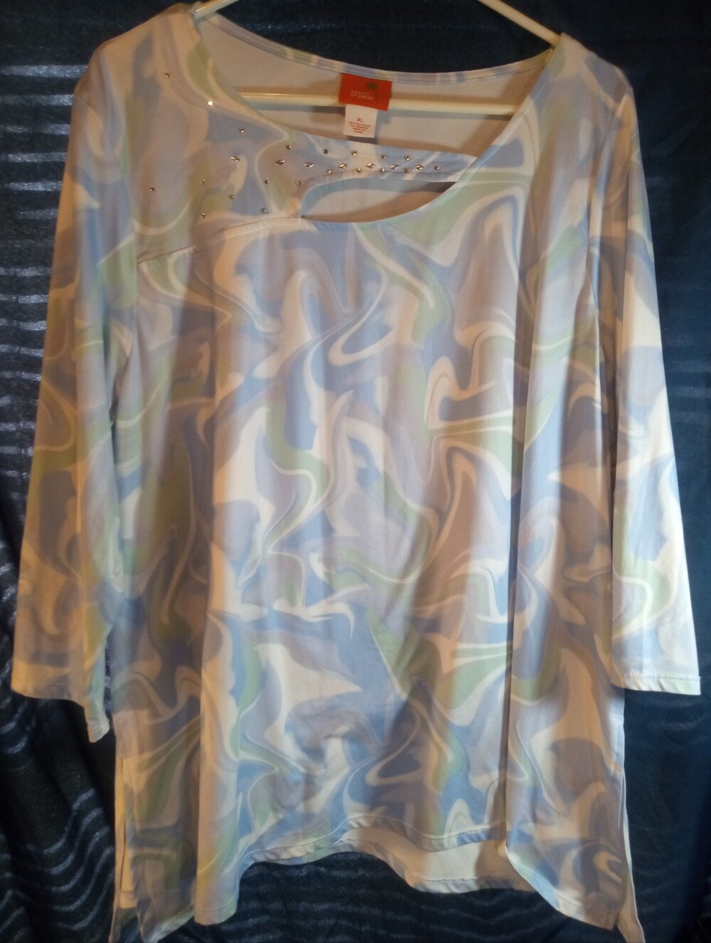 Hearts Of Palm Light Blue Swirl Cutout Women's Top